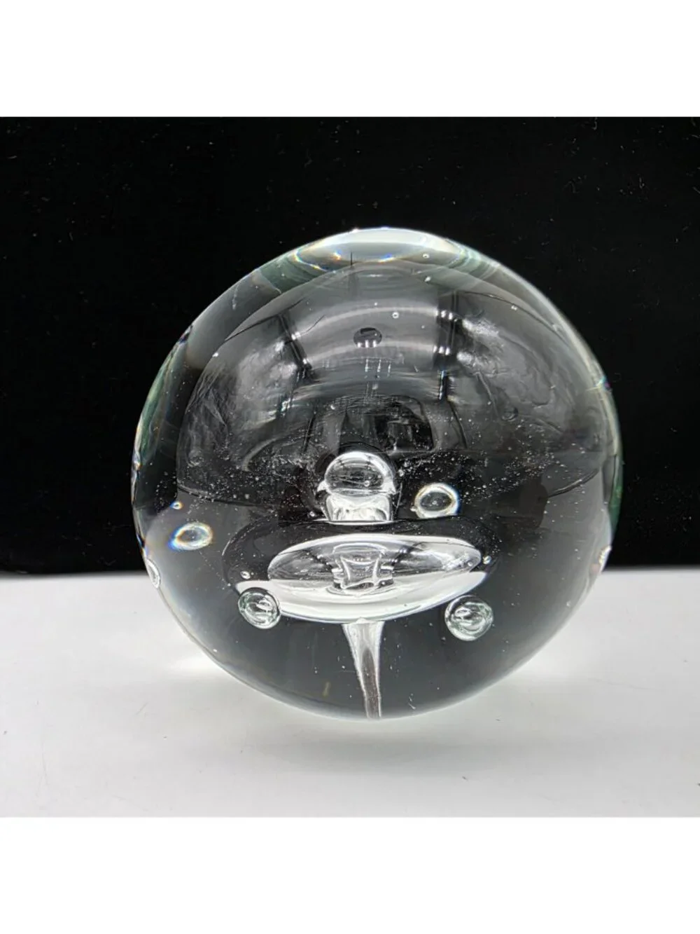 Hand Blown Clear Glass Paperweight With Controlled Bubbles Clear Smooth Base 3